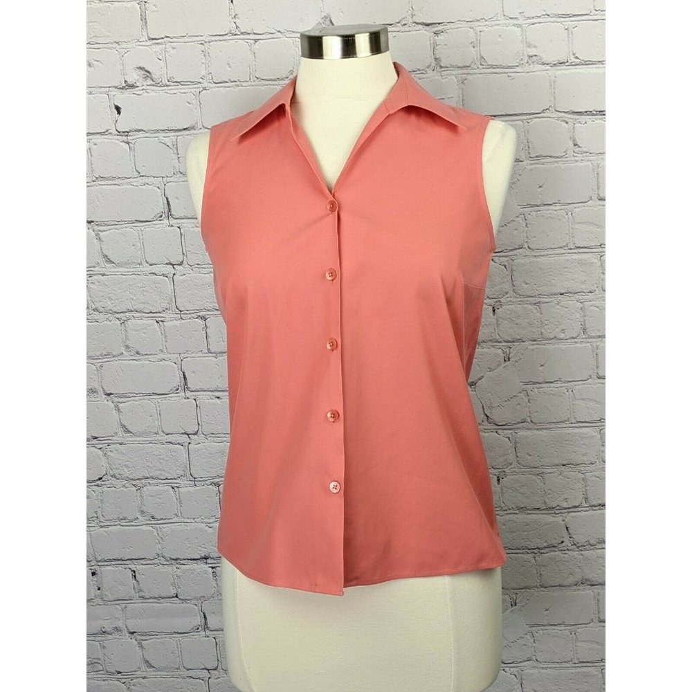 Talbots Size 4 Sleeveless Wrinkle Resistant Button Front Blouse Salmon